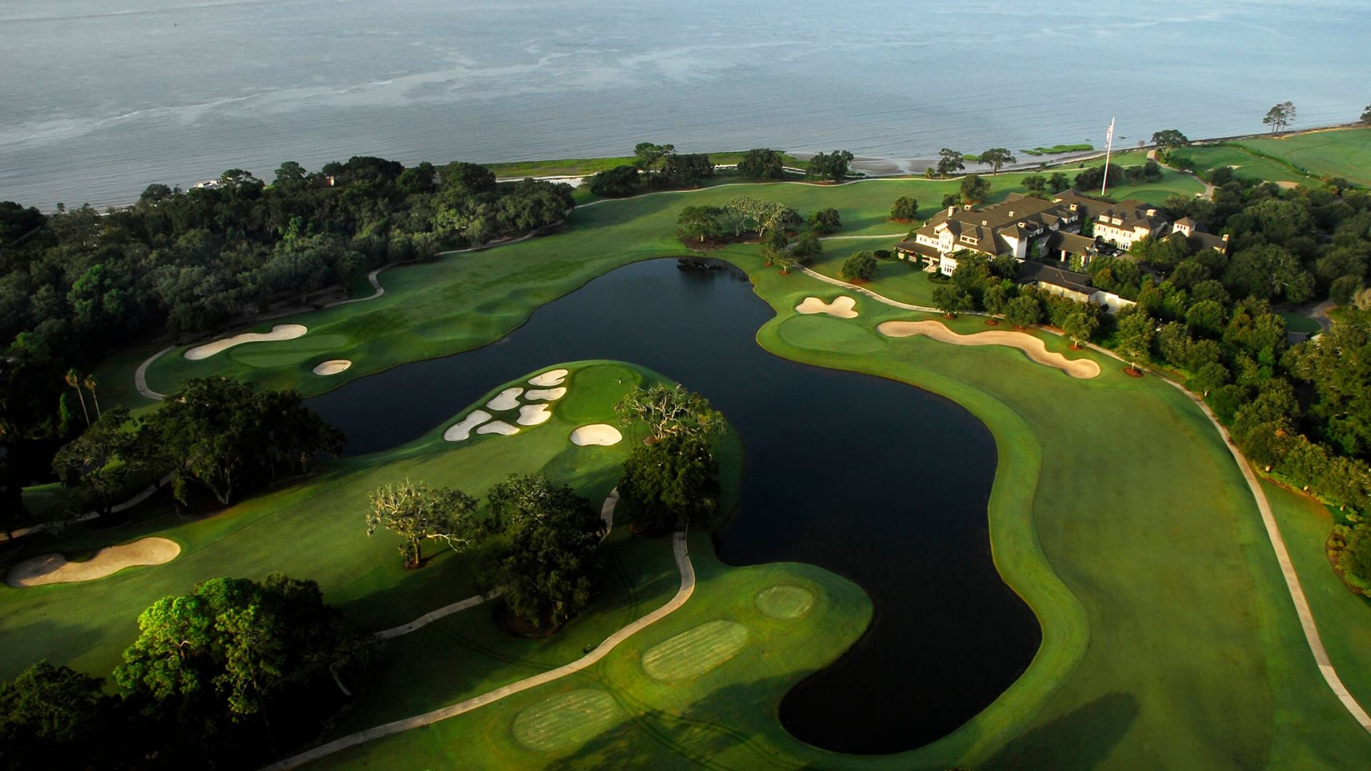Overhead view of plantation golf course