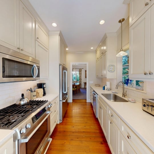 A bright kitchen with stainless steel appliances