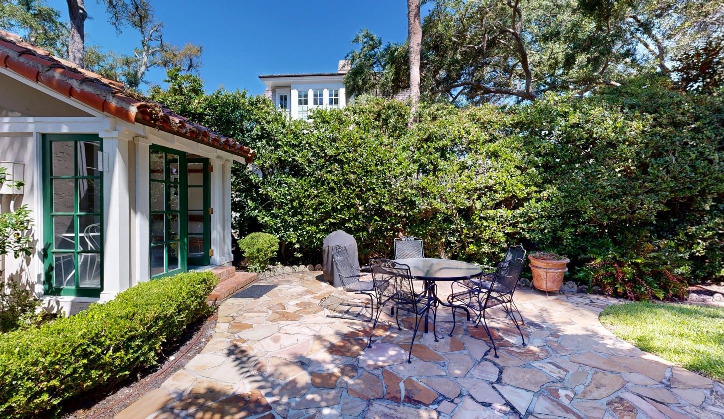 A private outdoor patio with seating