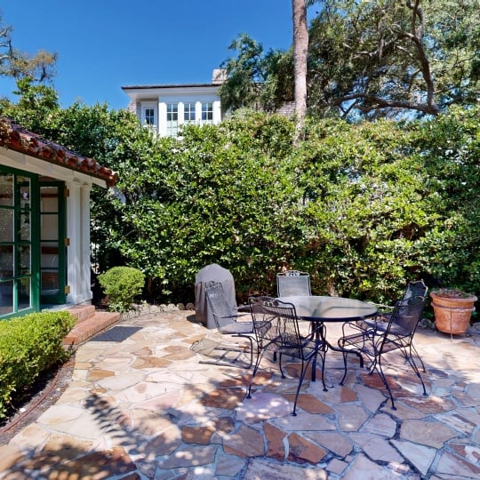 A private outdoor patio with seating