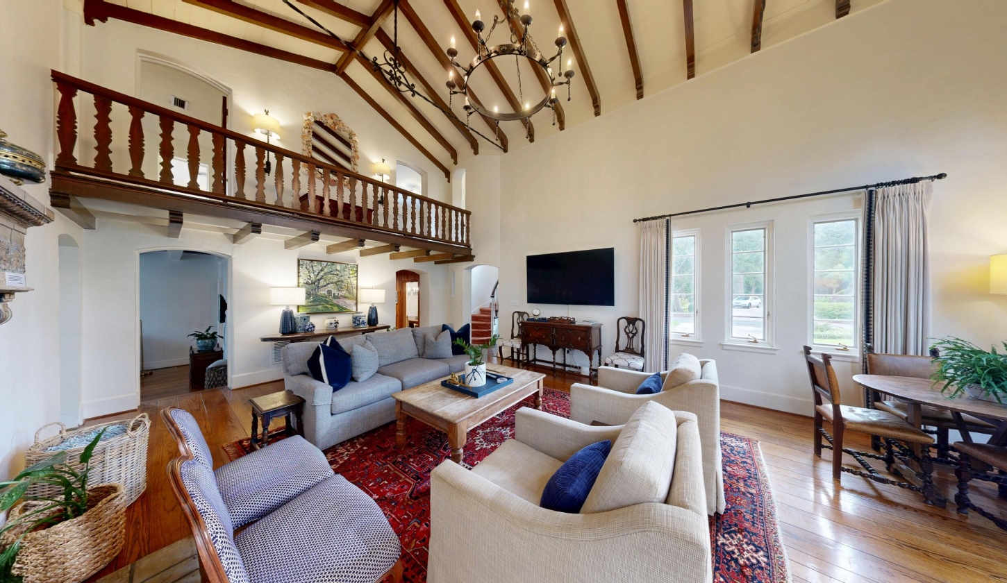 A loft overlooking a spacious family room