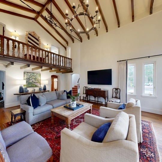 A loft overlooking a spacious family room
