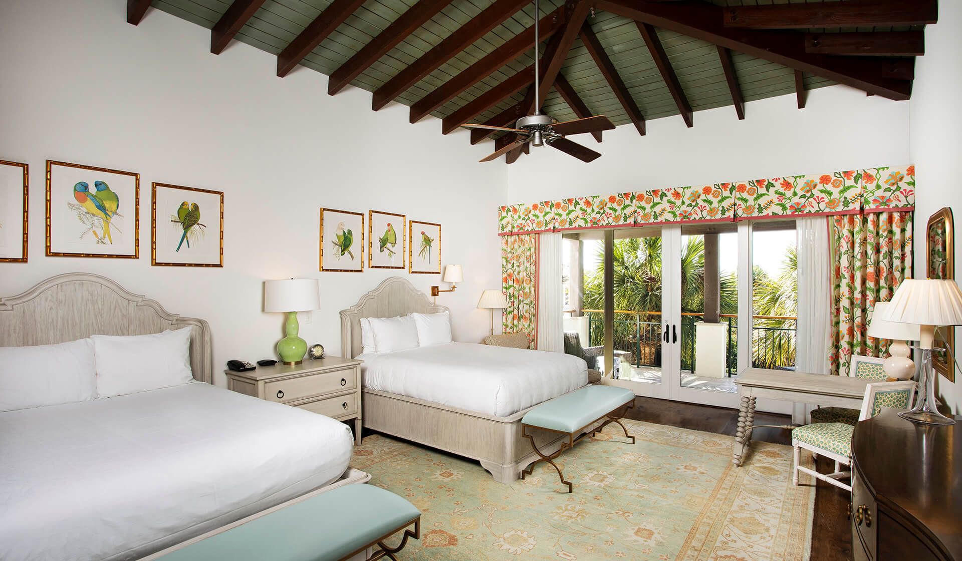 two double beds from a spacious cottage guest suite on sea island
