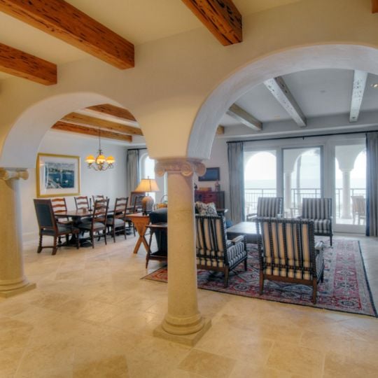 Living room with archway entry
