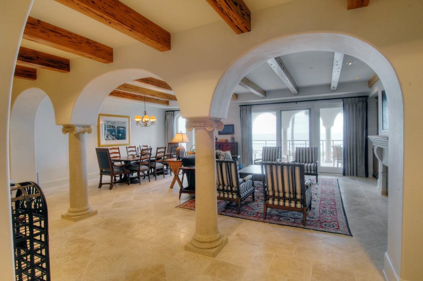 Living room with archway entry