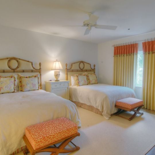 Bedroom with yellow and pink undertones
