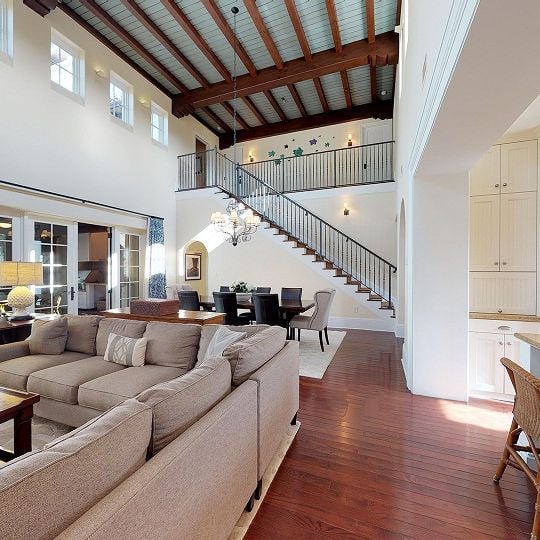 Living room with high ceiling