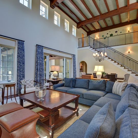 Living room with blue denim coloured sectional
