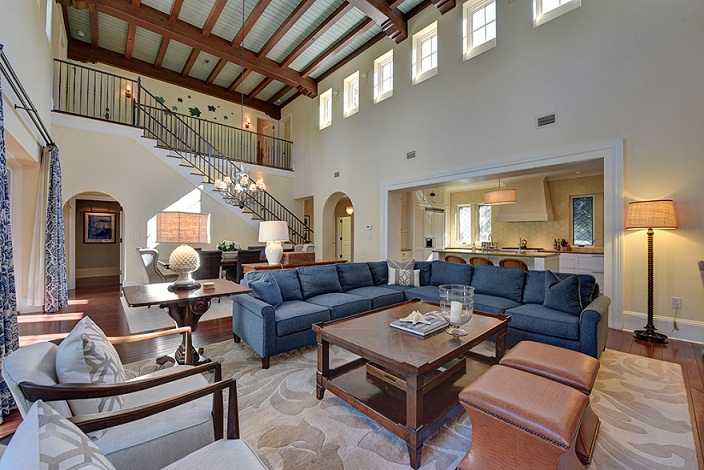 Living room with blue denim sectional