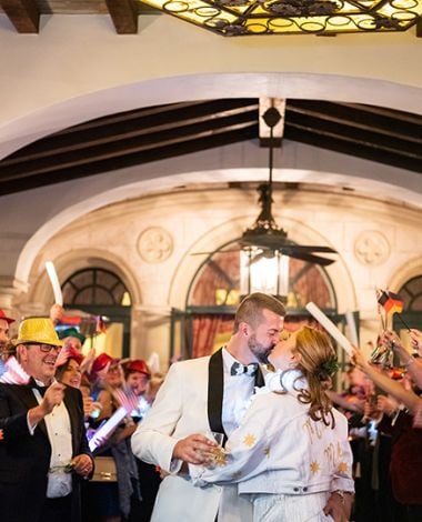 bride and groom kissing