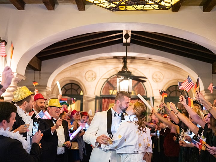 bride and groom kissing