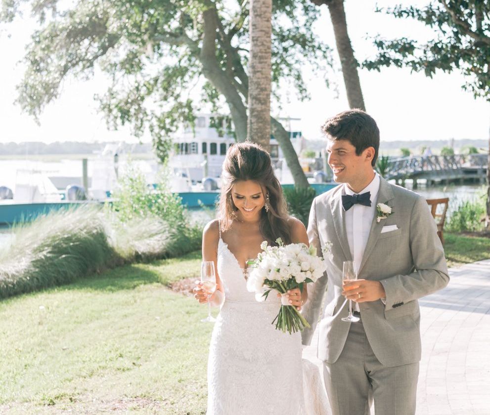bride and groom walking