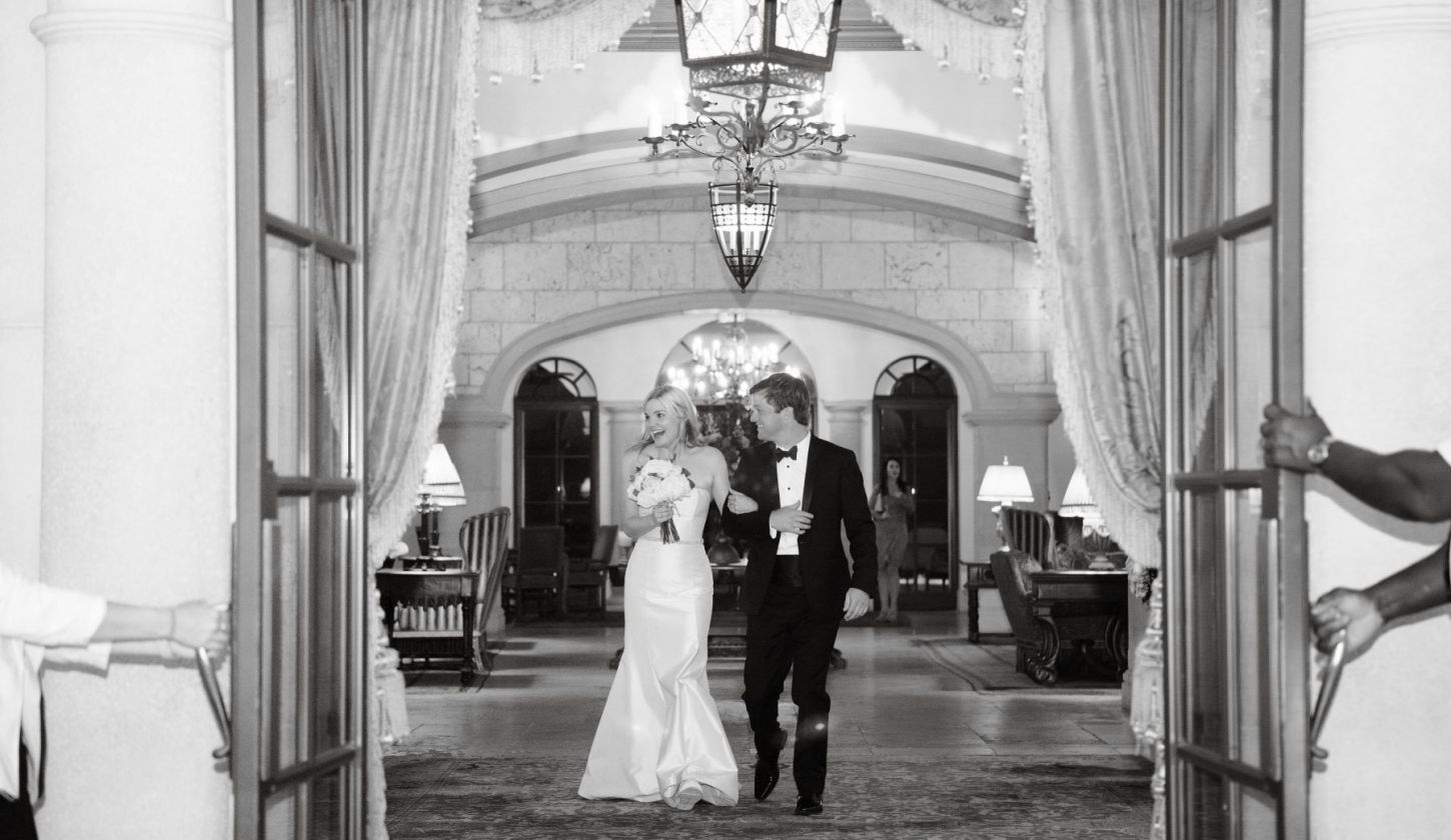 bride and groom black and white photo