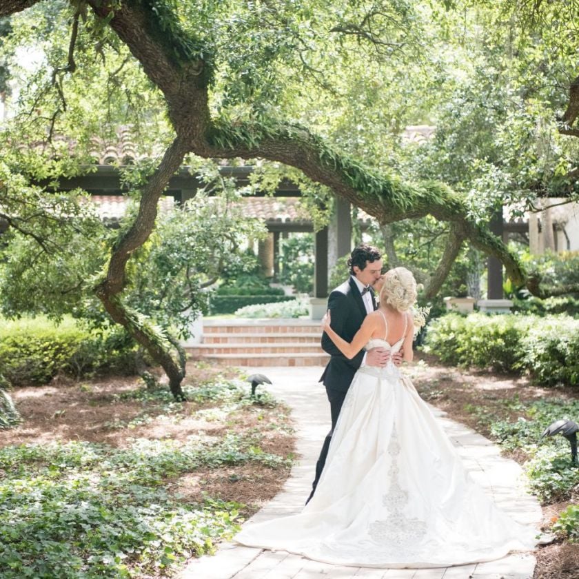 bride and groom kissing
