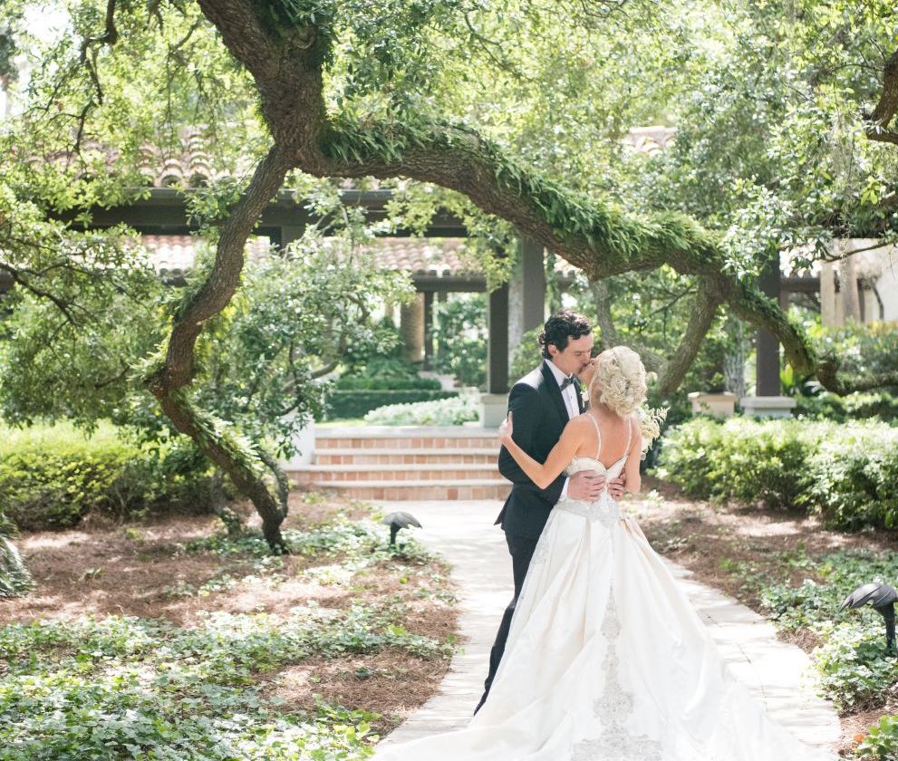 bride and groom kissing