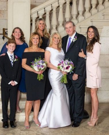 family photo of bride and groom