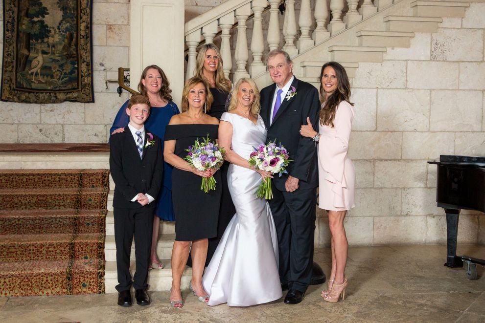 family photo of bride and groom