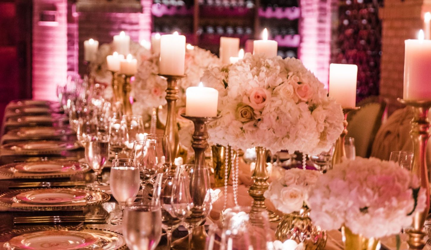 wine cellar dining table set for a wedding