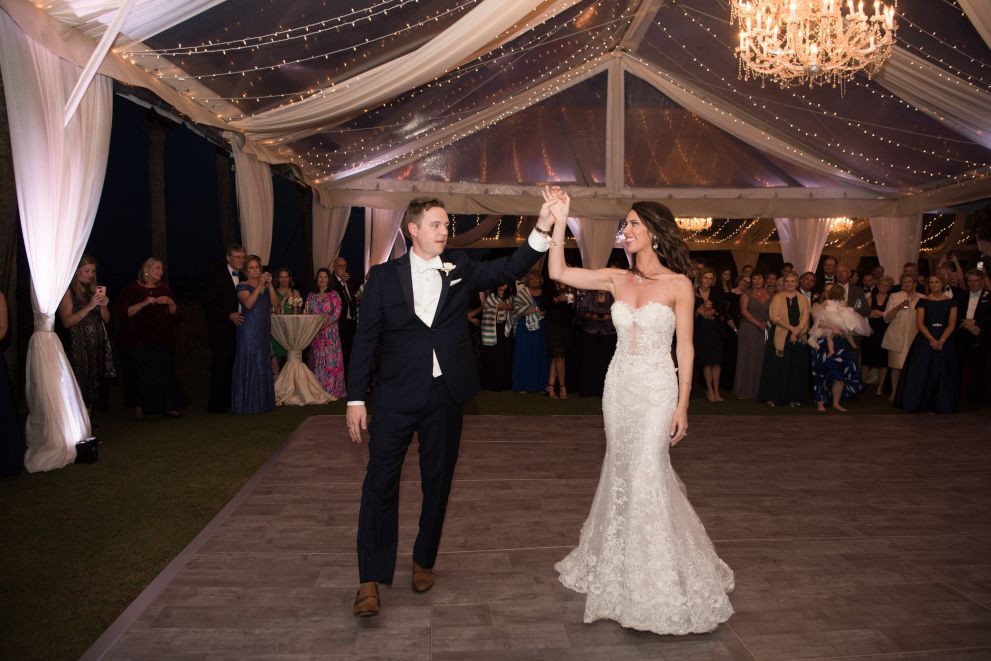 bride and groom dancing