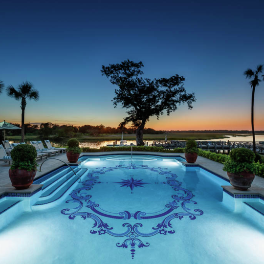 The sea island cloister pool at night