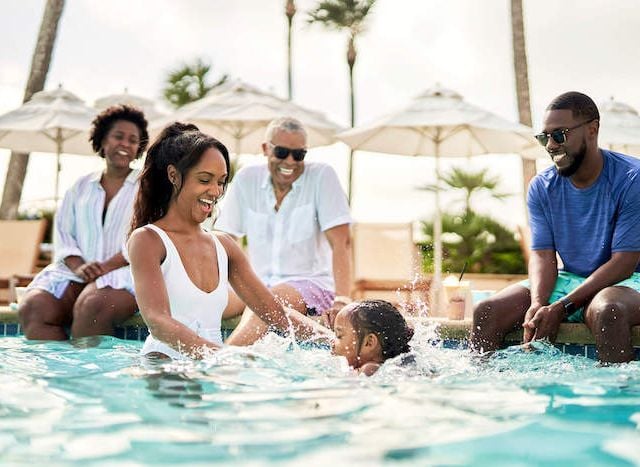 family in the pool
