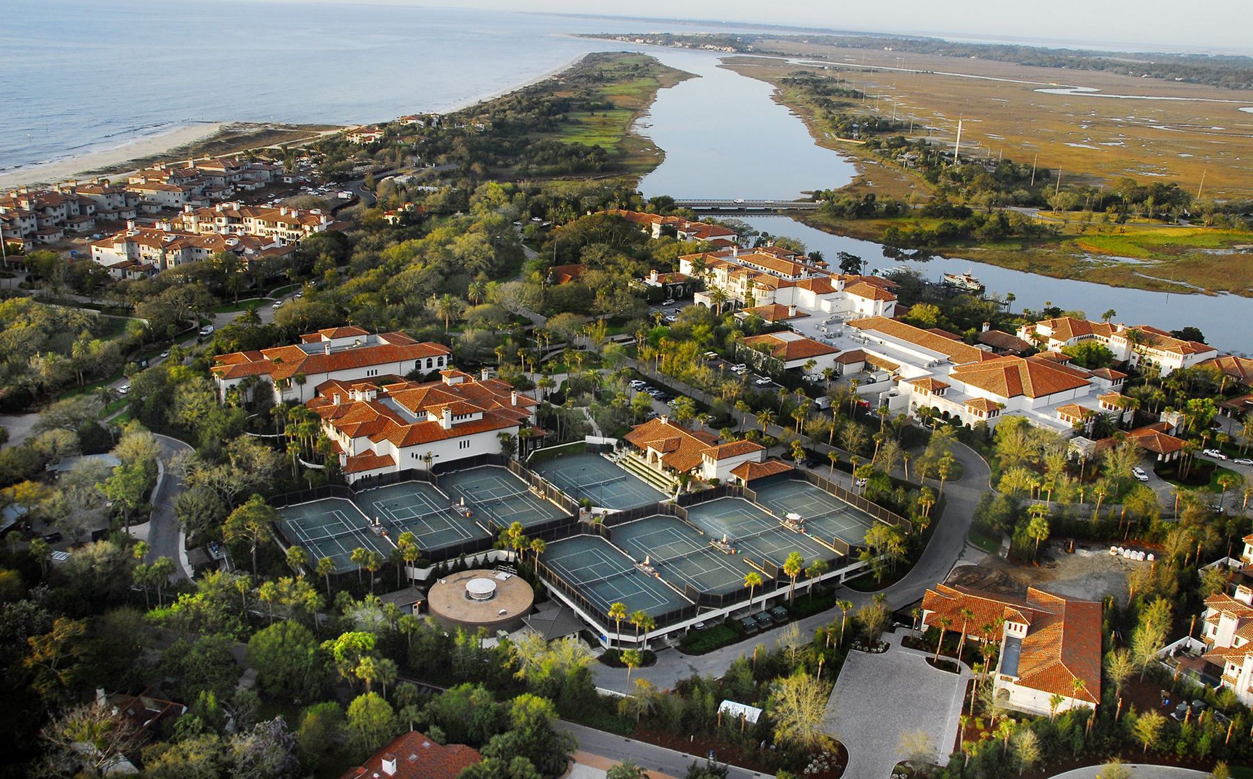 Aerial view of the tennis courts at Sea Island Resort