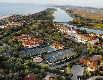 Aerial view of the tennis courts at Sea Island Resort