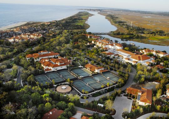 Aerial view of the tennis courts at Sea Island Resort