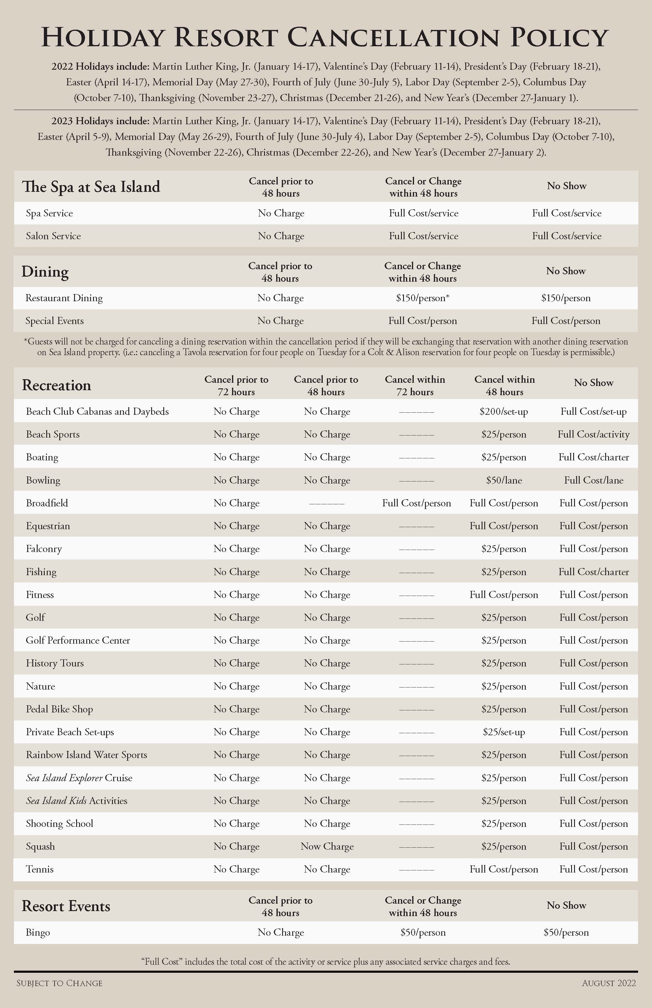 Resort Cancellation Policy Sea Island Resort