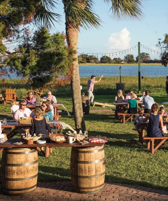 People picnicing on Rainbow Island