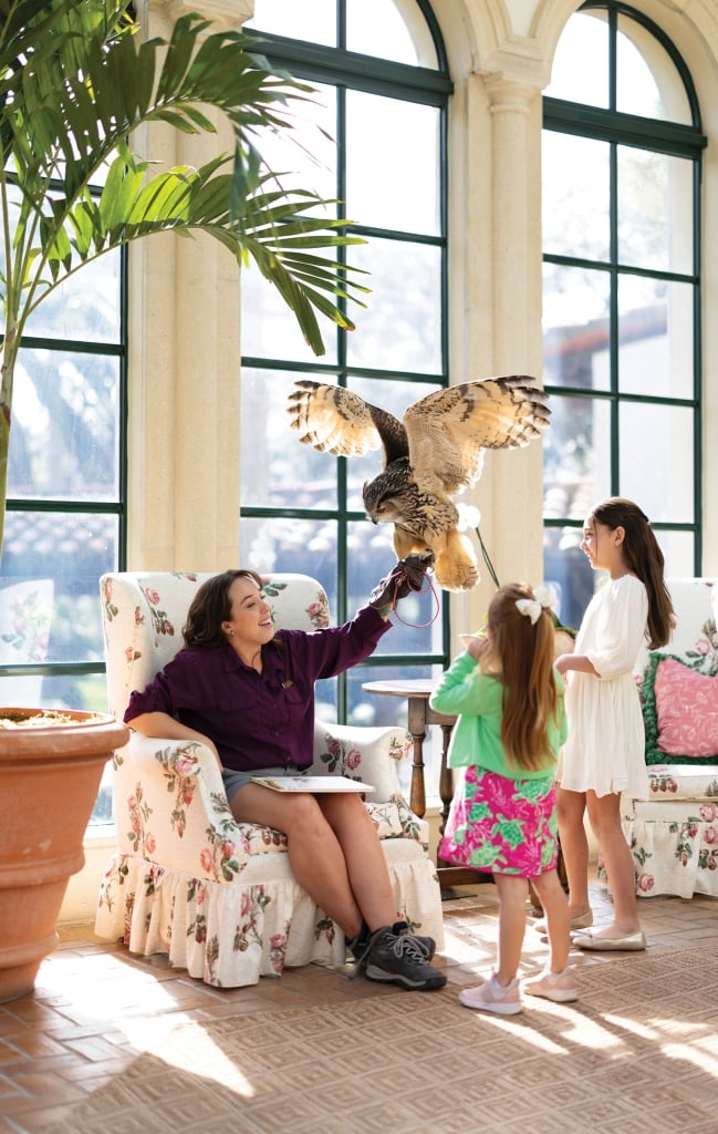 Paige Frost, Sea Island Master Falconer leading a Raptor Rangers experience.