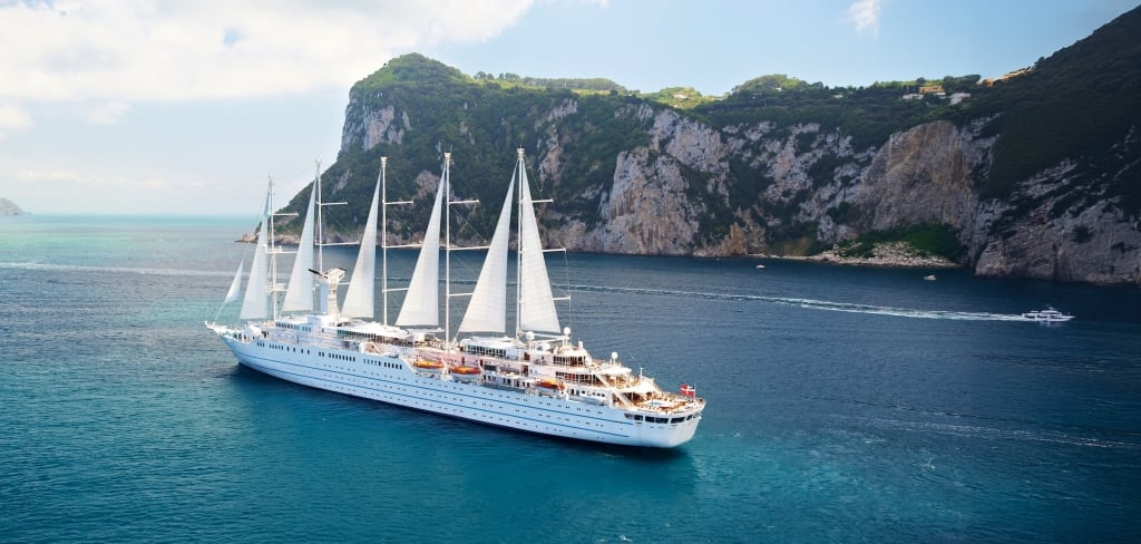 Wind Surf, the flagship of Windstar Cruises in Capri, Italy