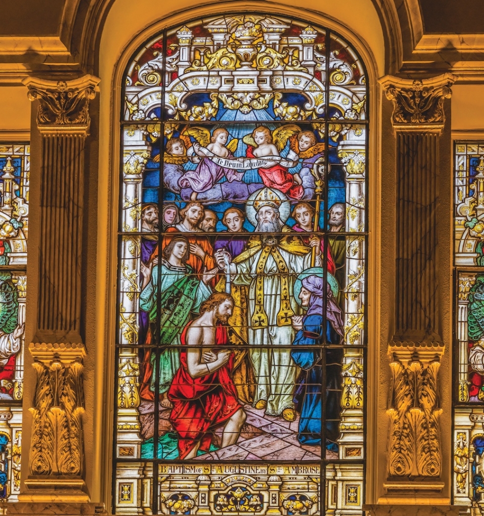 Saint Augustine Baptism Angels Saint Ambrose Stained Glass Cathedral of Saint Augustine Saint Augustine Florida. Church a1565 stained glass 1767