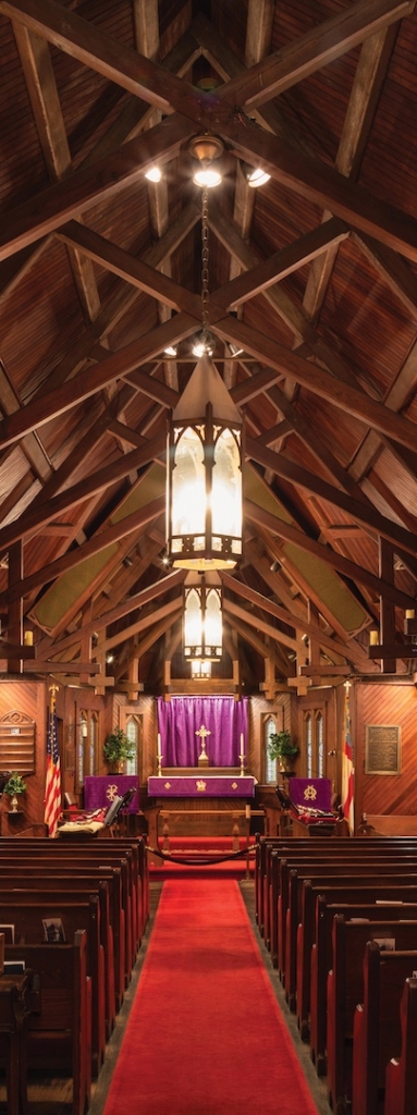Interior of Christ Church Frederica, resembling in design an inverted ships hull, denoting the ship of faith, St. Simons Island, Georgia