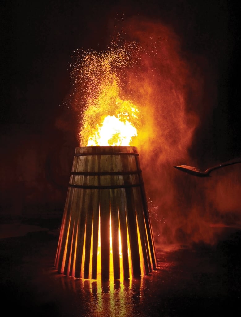 Flame coming out of a charring cask