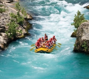White water rafting on the rapids of river Manavgat on July 10, 2009 in Green Canyon, Turkey. Manavgat River is one of the most popular among rafters in Turkey.