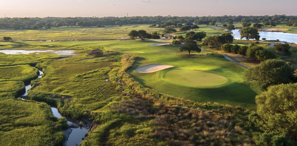 An early morning photo of the 5th hole of the Seaside Course at Sea Island Club in Sea Island Georgia captured with an Inspire1 pro. I knew I wanted to capture this image just after sunrise, which required me to fly the Inspire 1 pro out over the marsh to shoot back on the 5th green.