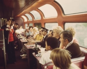 Bingo aboard the lounge car of the Southwest Limited, 1974.