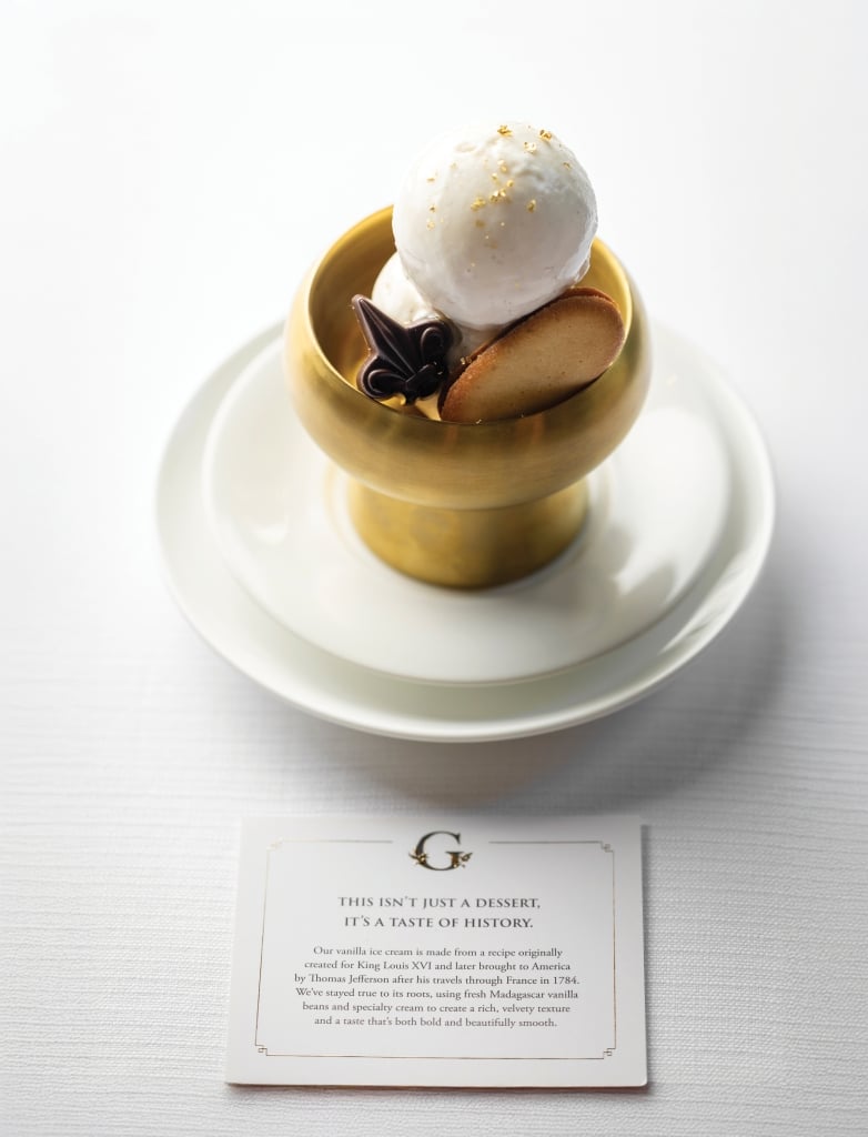 Ice cream sundae on a white plate