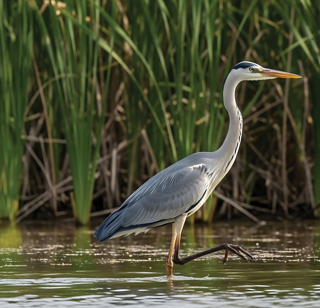 A great blue heron standing in water