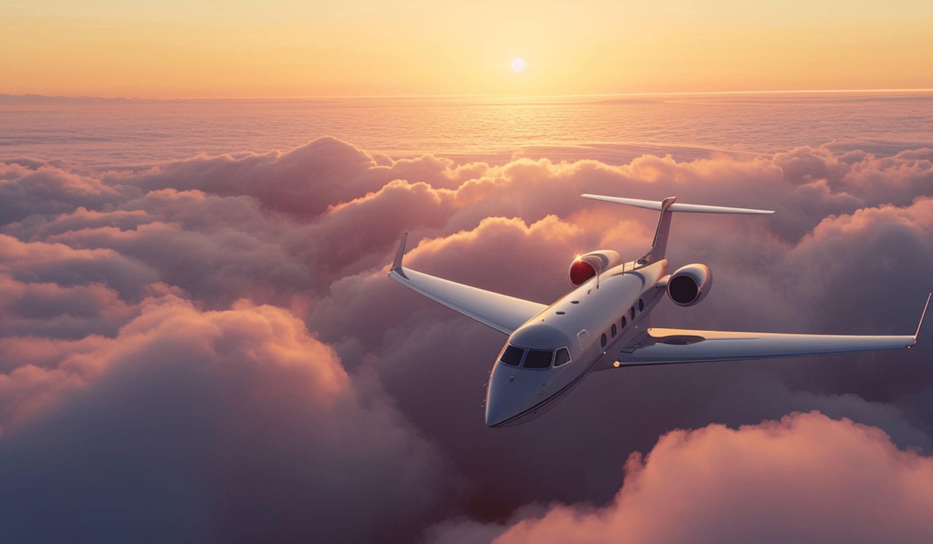 A jet sails above clouds at sunset