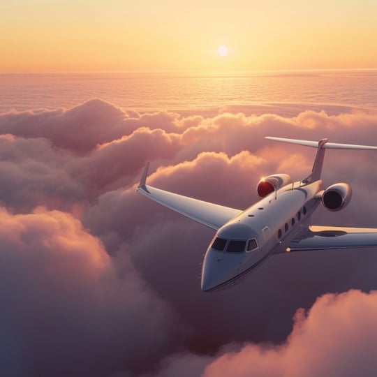 A jet sails above clouds at sunset